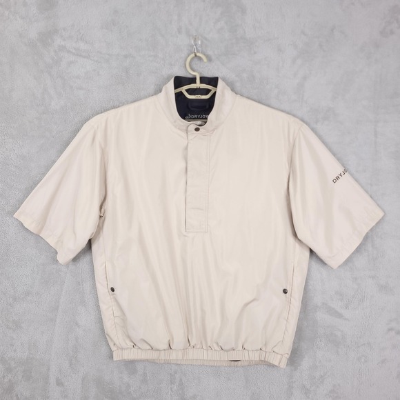 FootJoy DryJoys Pullover Jacket Mens Large Tan Short Sleeve Golf Windbreaker - Picture 1 of 15